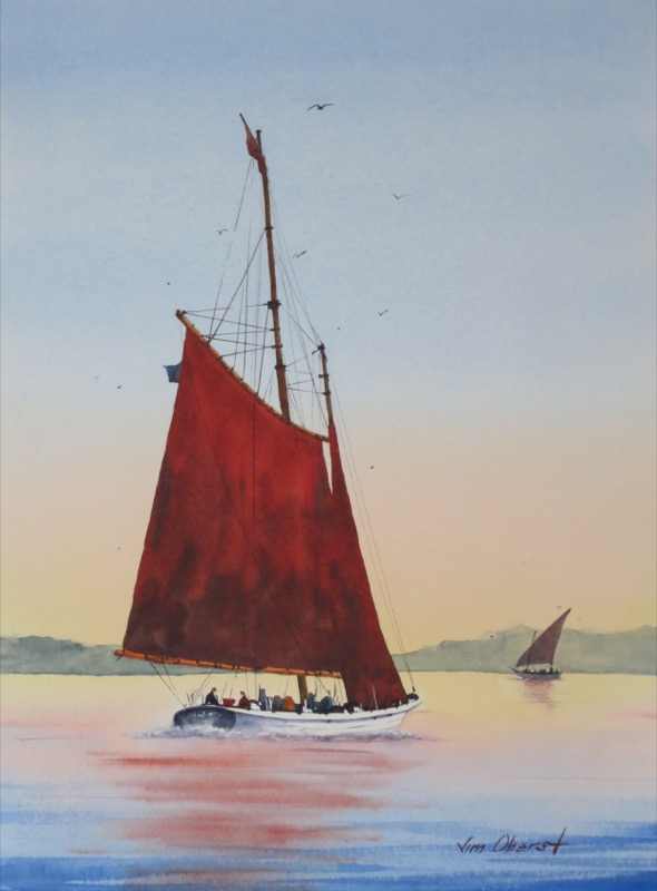 seascape, landscape, sea, boat, sailboat, canada, maritimes, prince edward island, original watercolor painting, oberst
